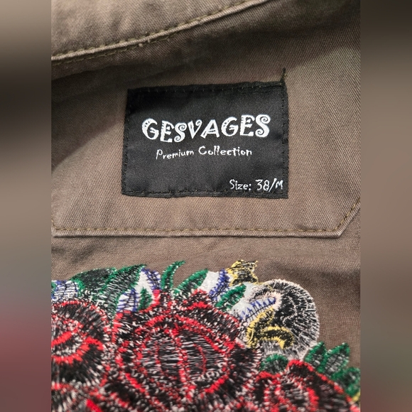 GESVAGES Premium Collection Frida Kahlo Embroidered Olive Green Jacket. Size Med - Picture 12 of 15